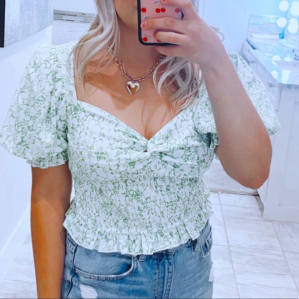 Floral Green Crop Top